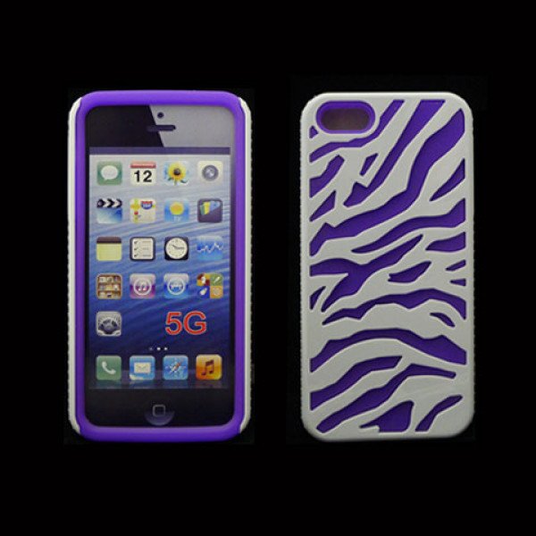 Wholesale iPhone 5 5S Zebra Hybrid Case (White-Purple)
